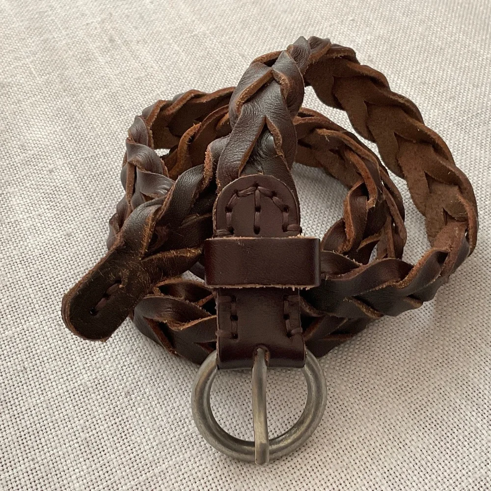 NEW Brown Braided Leather Adjustable Belt Size M/L NWOT